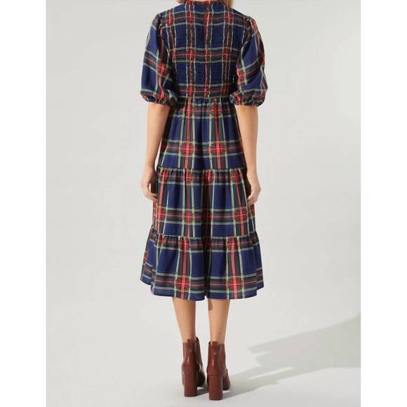 NEW SUGARLIPS plaid smocked midi dress in lakeview - Picture 4 of 4